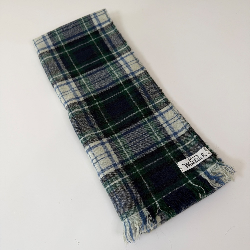 Woolrich Tartan Plaid Wool Scarf 12"x58" Fringe Preppy Collegiate